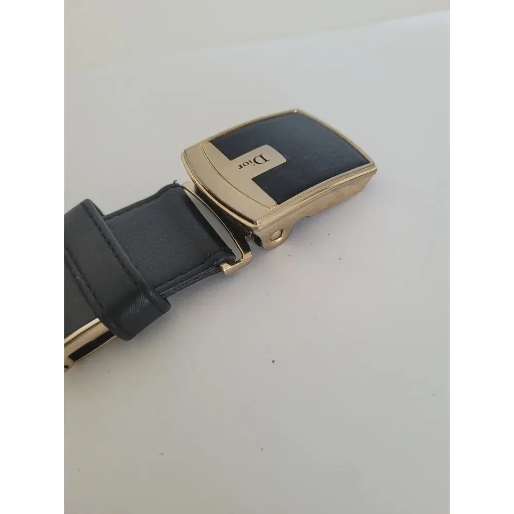 Christian Dior Silver Black Leather‎ Metal Belt Buckle Replacement Slim Vintage